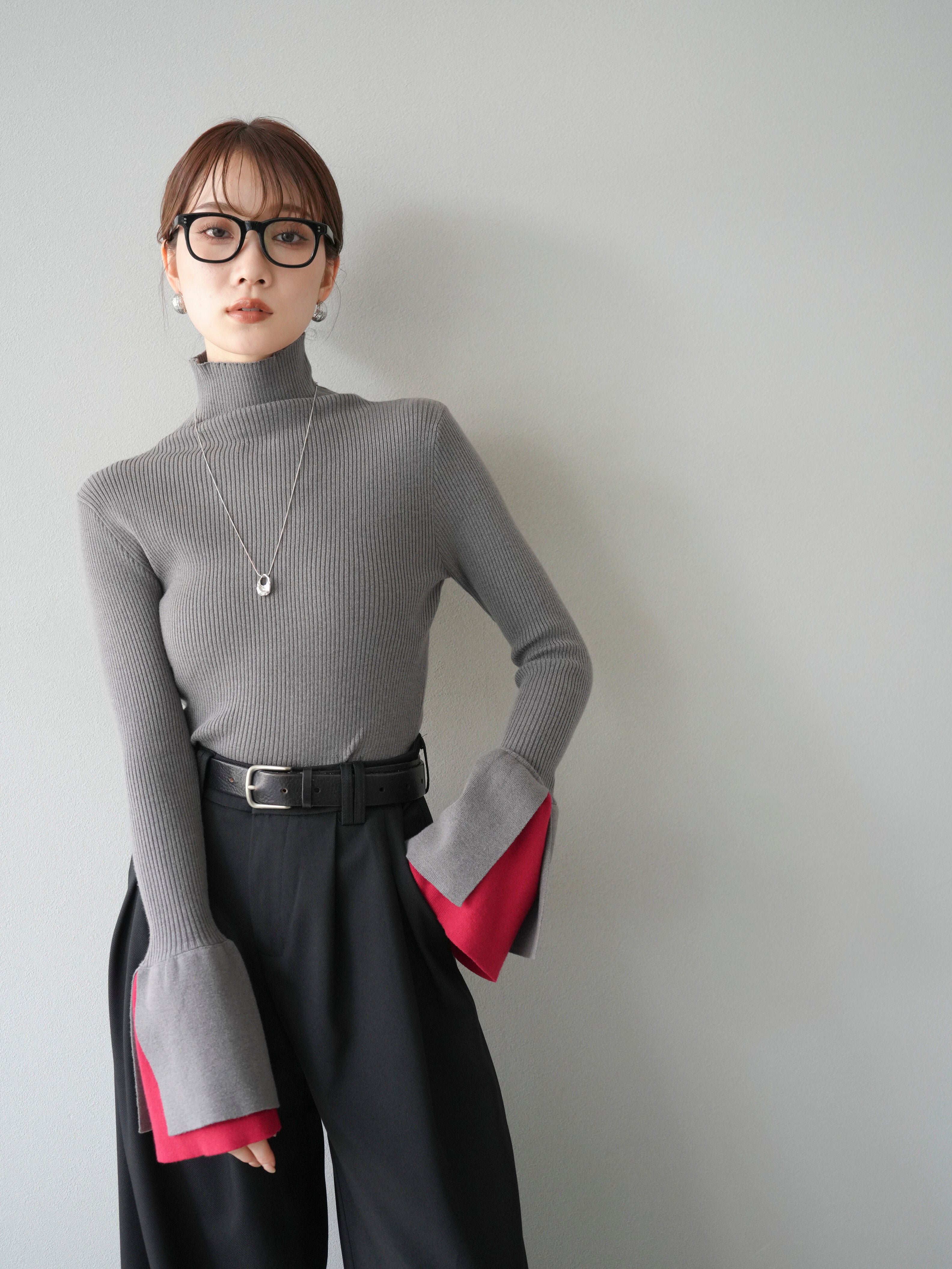 トップス Rene38 予約]レイヤードフレアスリーブハイネックニットトップス