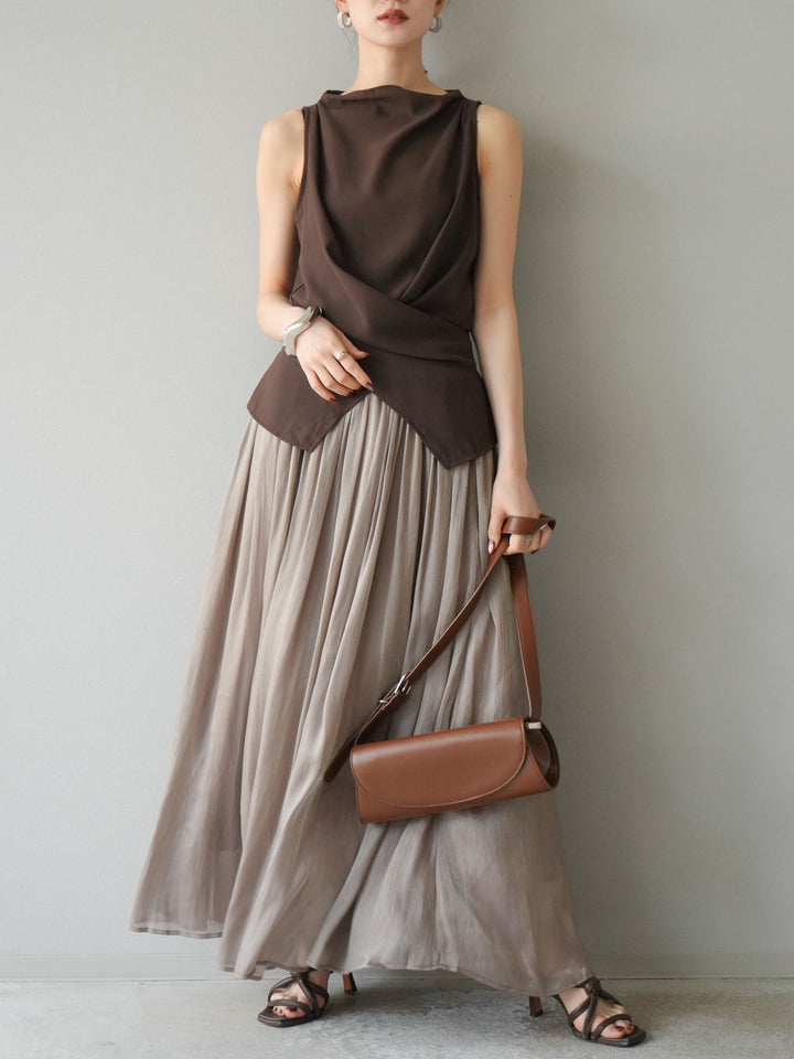 [SET]ノースリーブトップス＆シャイニーフレアスカートSET UP/(2set)