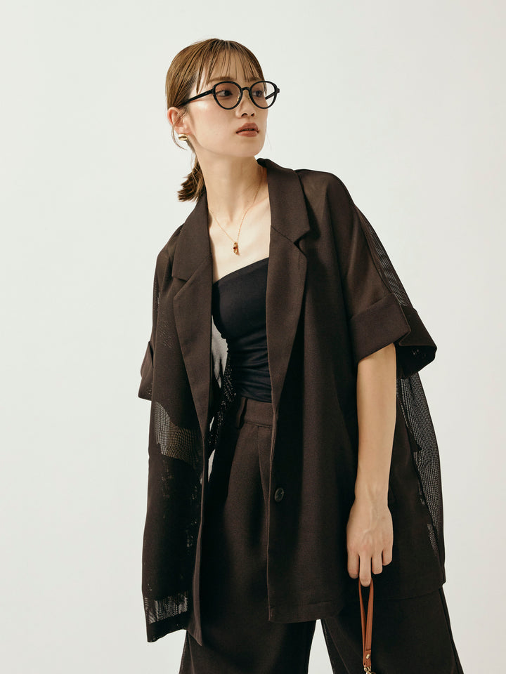 [予約]メッシュハーフテーラードジャケット/ブラウン