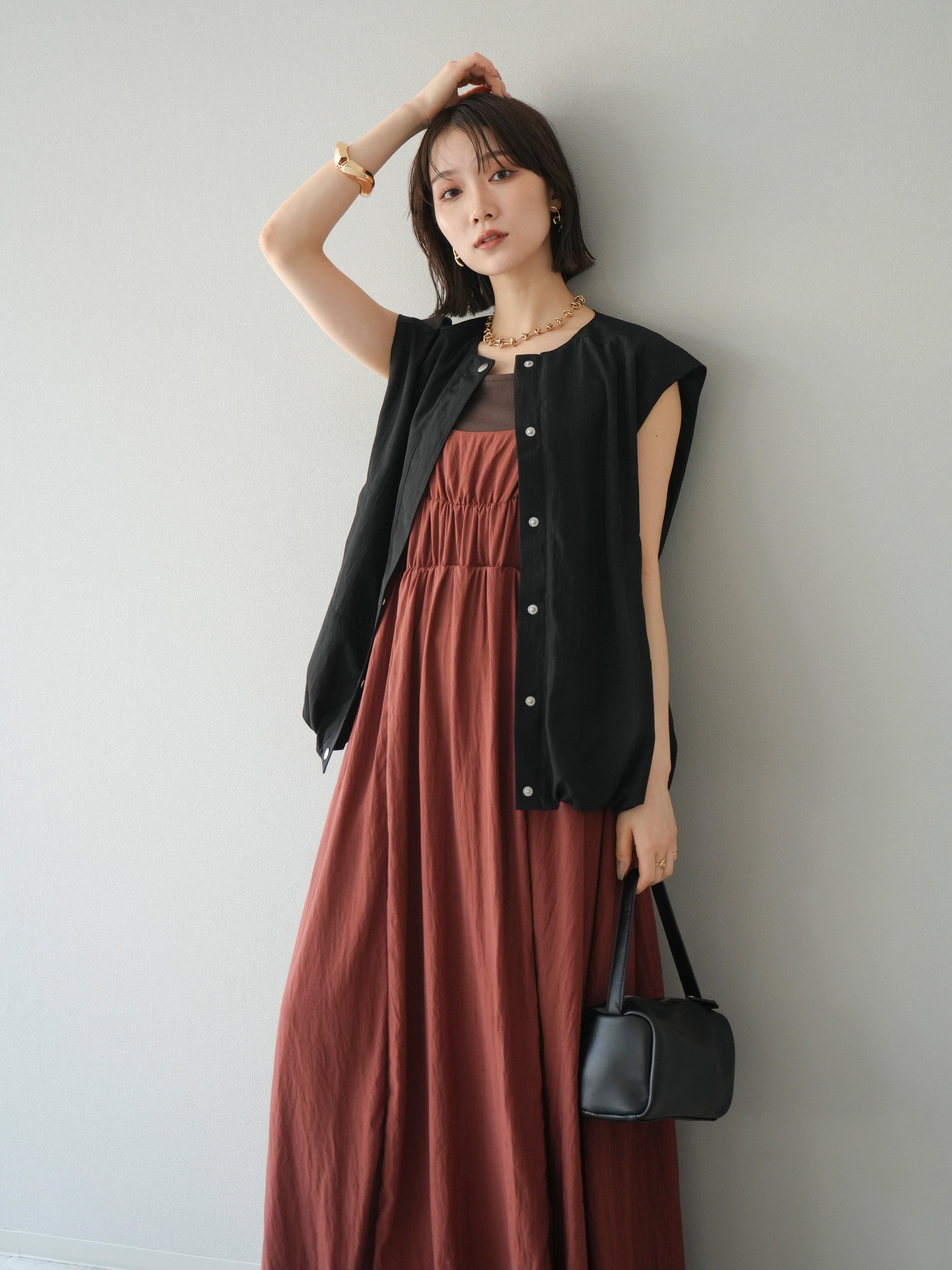 予約]レーヨンシャーリングキャミワンピース/ブラウン – Lumier