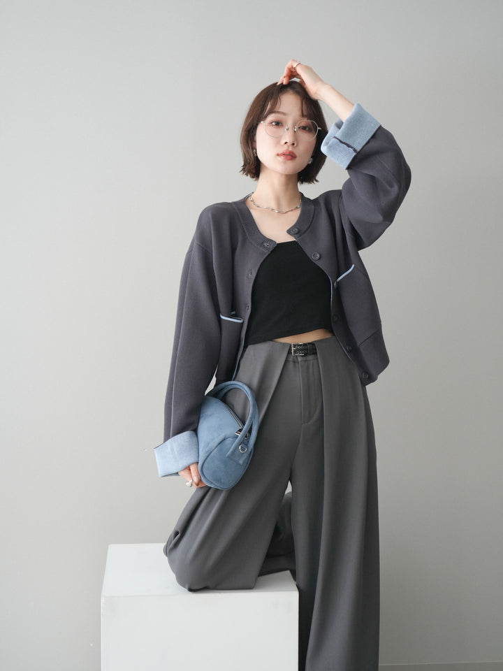 [SET]レーヨンポリダブルフェイスニットカーディガン+ベルトループデザインワイドパンツ(2set)