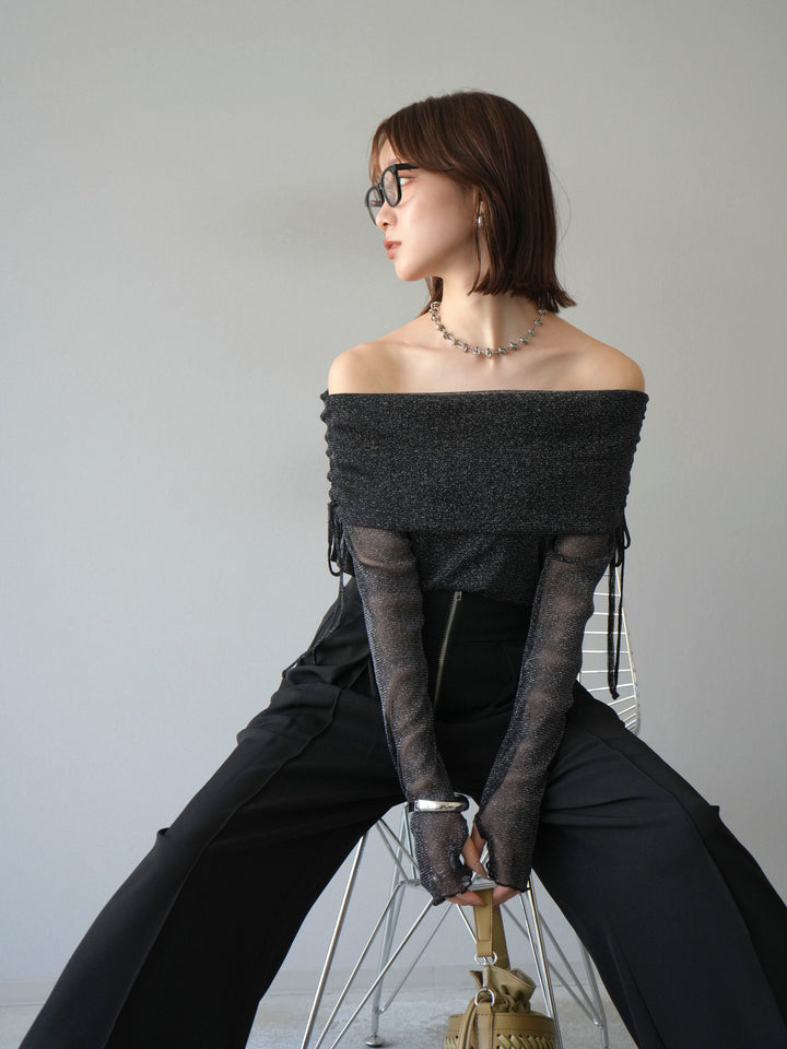 [予約]ラメシアーウィンガーホールオフショルトップス/ブラック