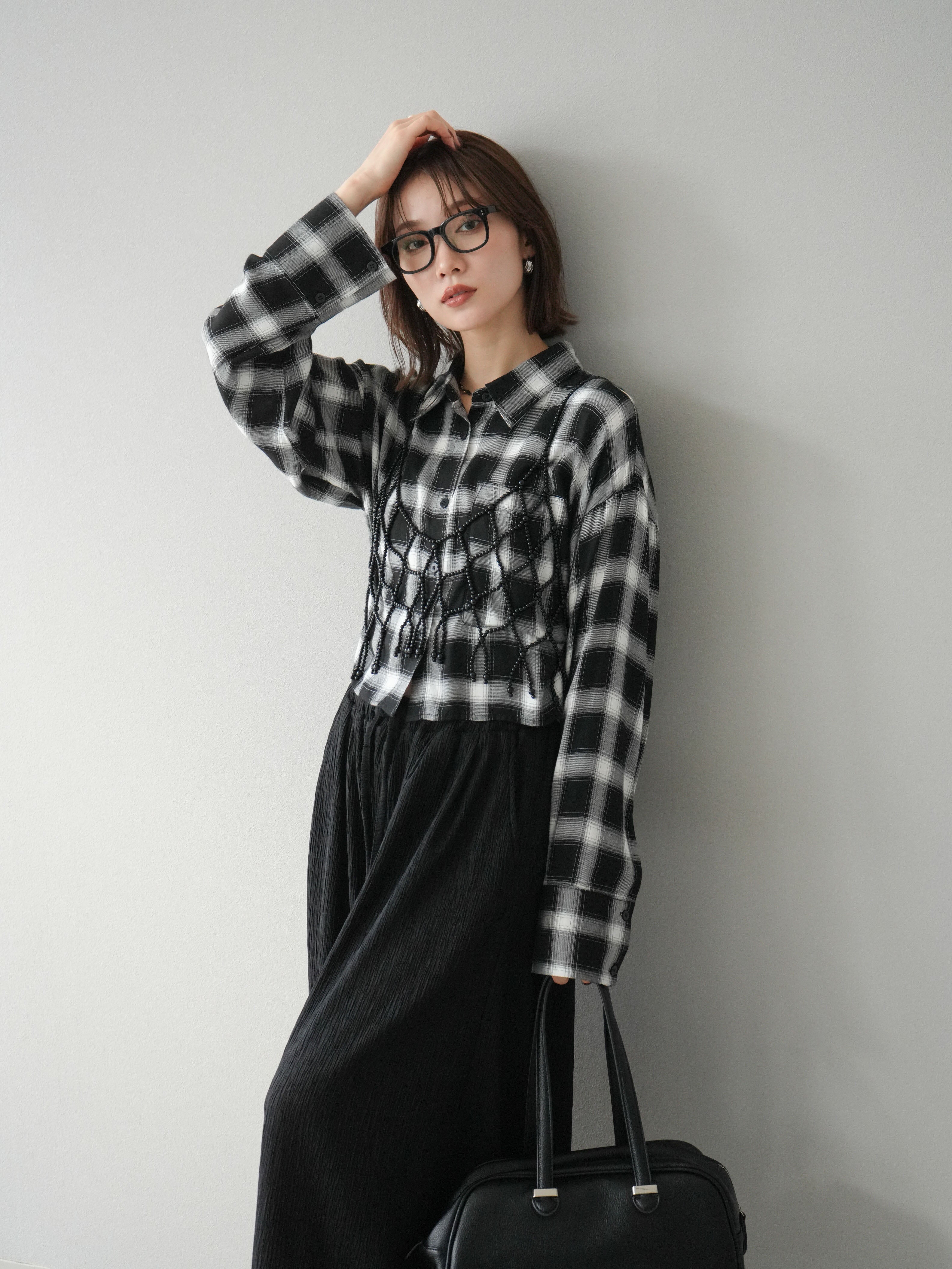 CRIMIE オンブレチェックシャツ ブラック M CRIMIE OMBRE CHECK LONG SLEEVE SHIRT | MAROON