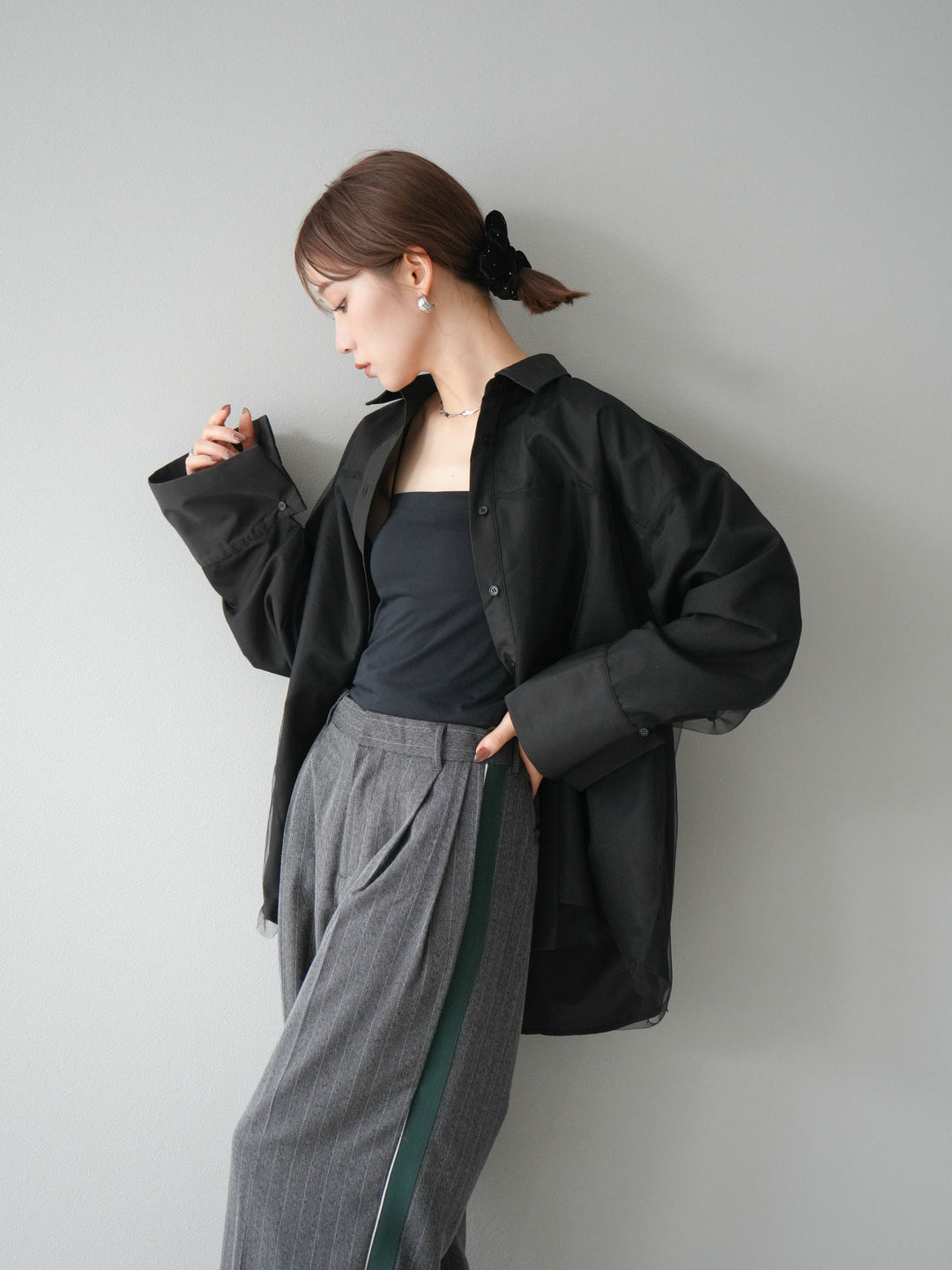 [予約]チュールドッキングブロードシャツ/ブラック