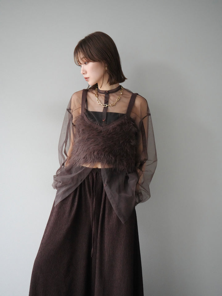 [予約]2WAYスリーブチュールシャツ/ブラウン