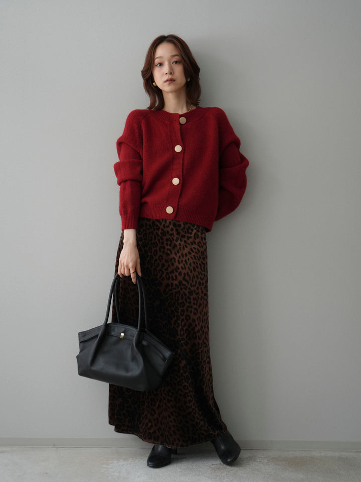 [SET]BIGボタンニットカーディガン+レオパードベロアナロースカート(2set)