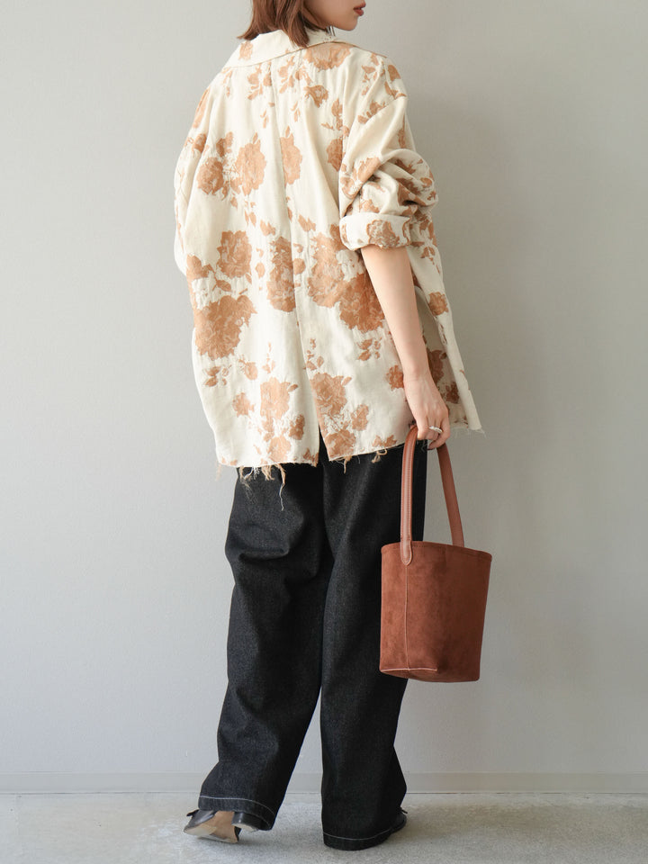 [予約]センターシームラップデザインストレートデニム/ブラック