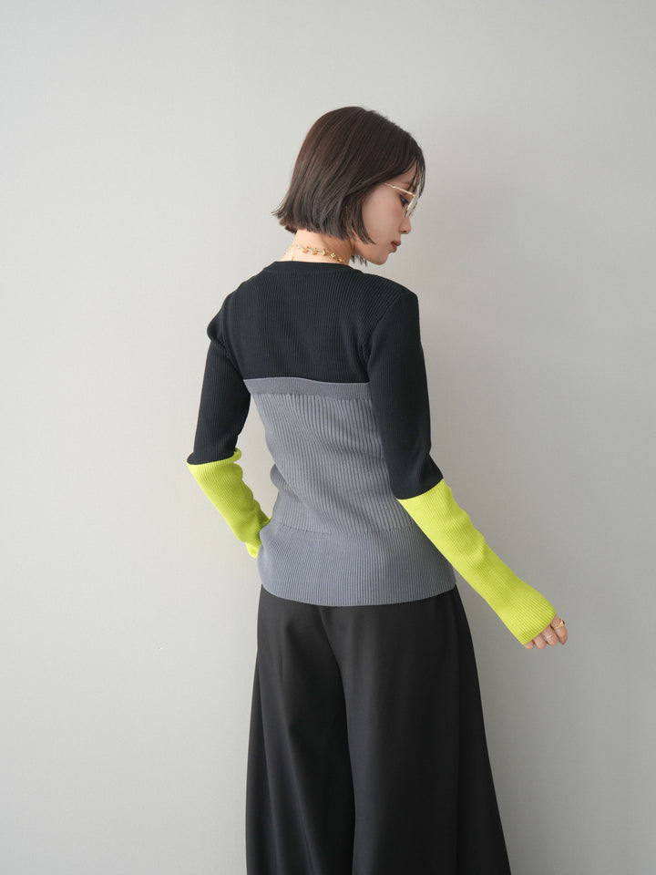 [SET]配色ビスチェドッキングリブニットトップス+選べるアクセセット(2set)