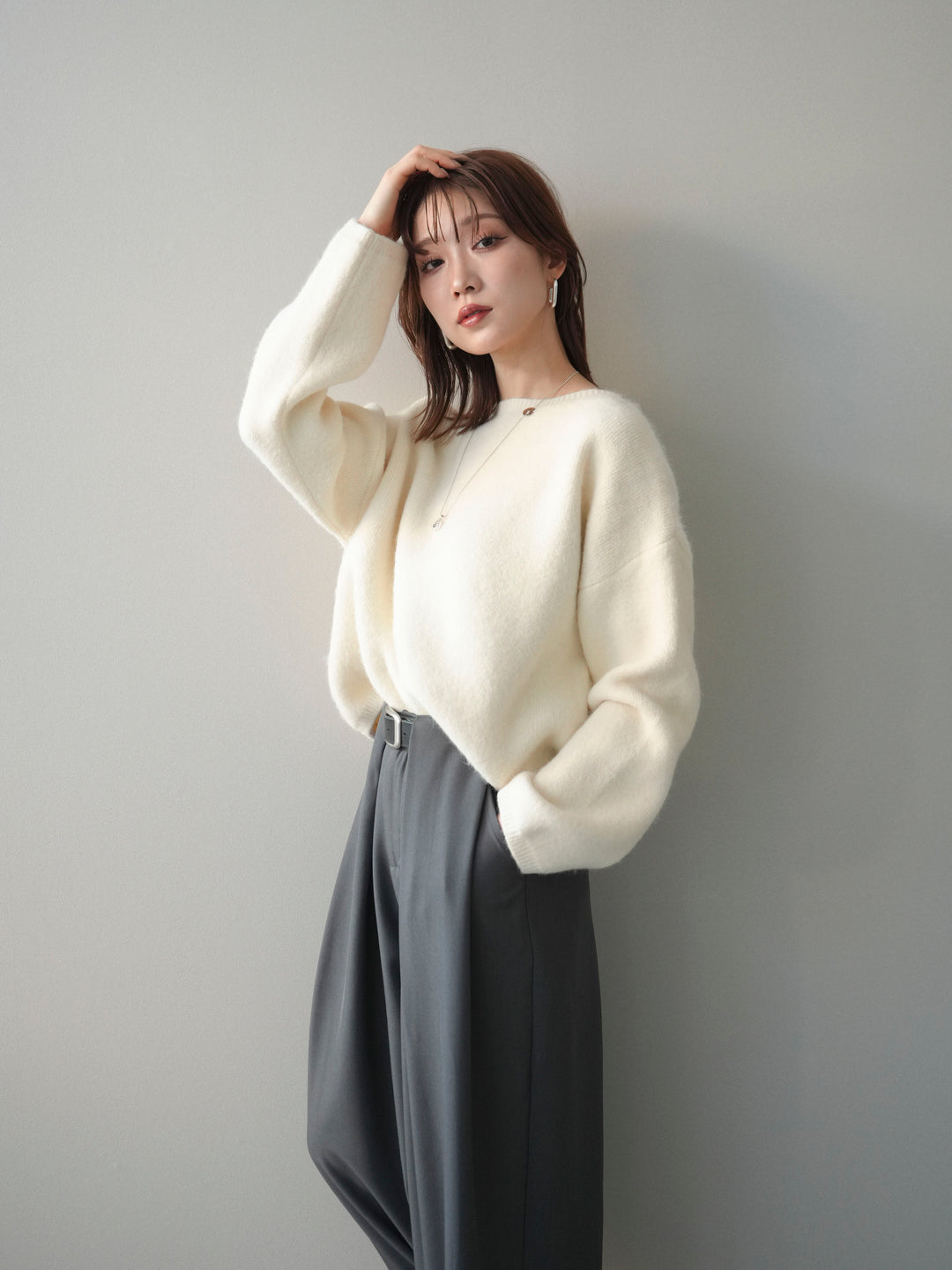 [SET]アンゴラタッチボートネッククロップドプルオーバー+選べるアクセセット(2set)