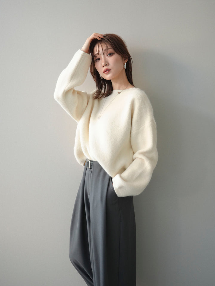 [SET]アンゴラタッチボートネッククロップドプルオーバー+選べるアクセセット(2set)