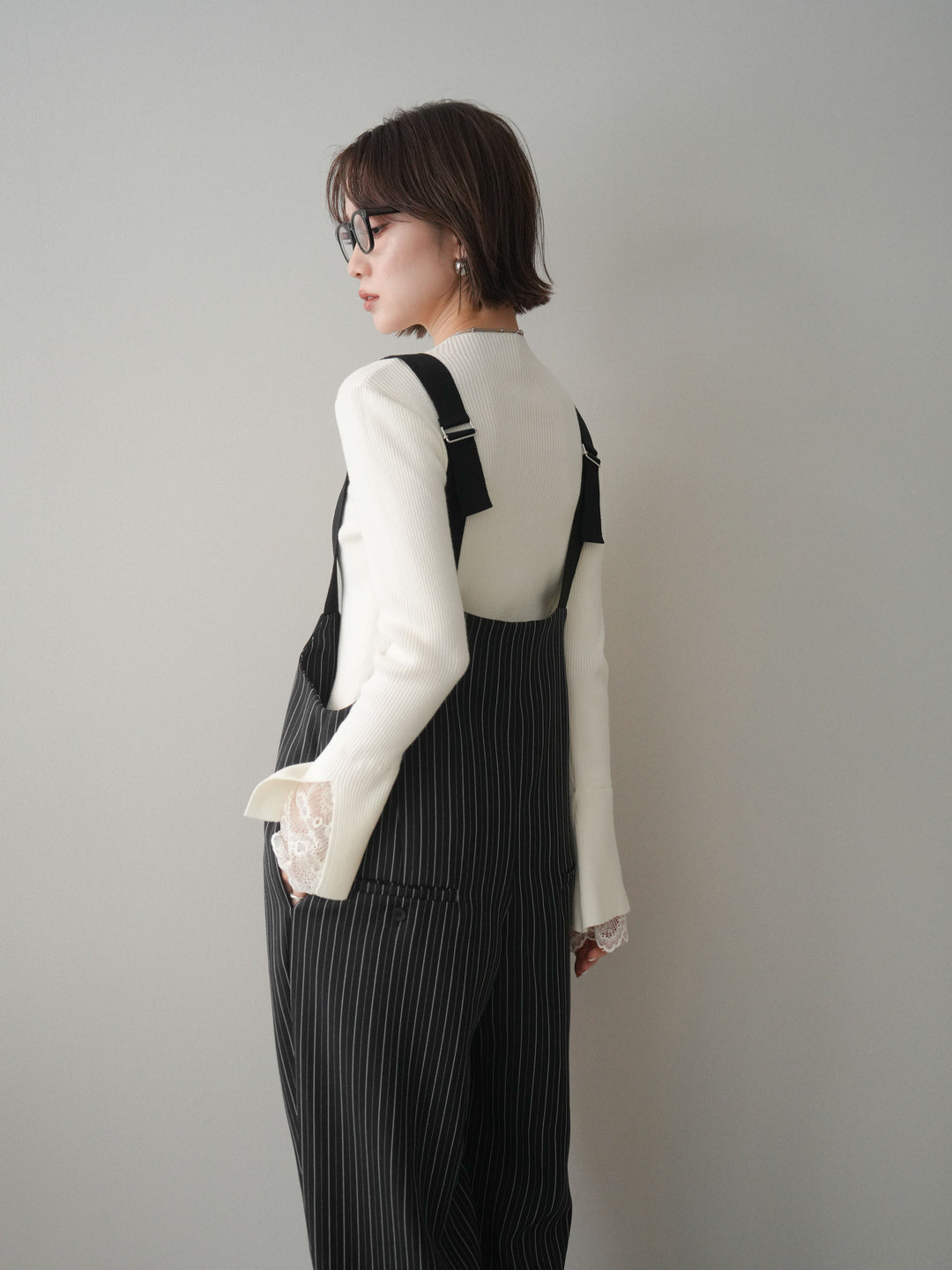 [予約]袖スカラップレースオフネックニットトップス/ivory