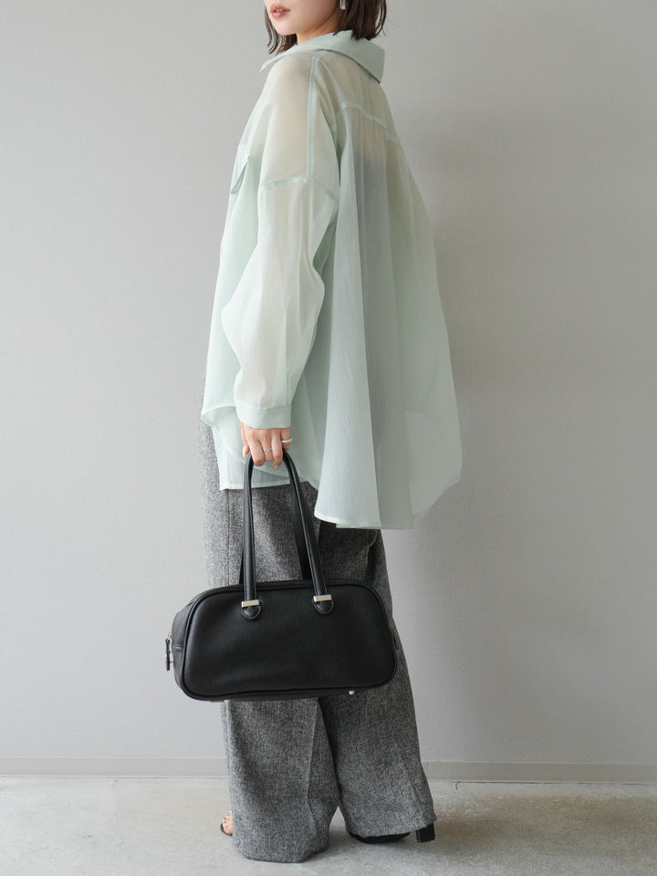 [預購] 混合粗花呢褶襉褲/黑色