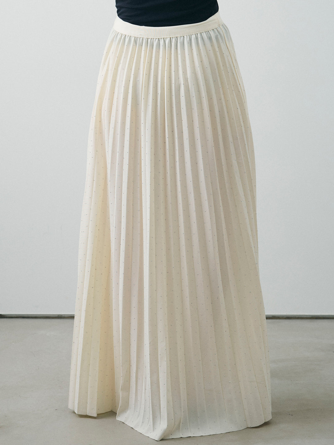 [予約]ラインストーンプリーツスカート/アイボリー
