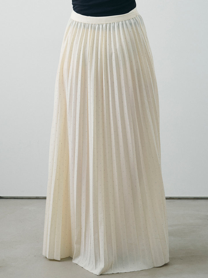[予約]ラインストーンプリーツスカート/アイボリー