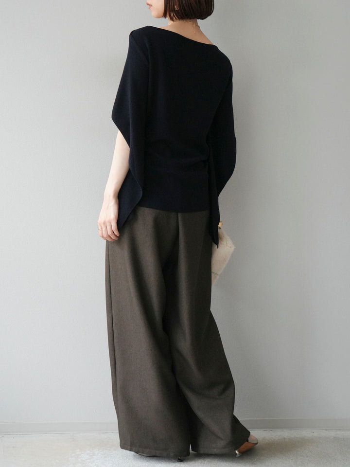 [予約]レザーパイピングタックワイドパンツ/ブラウン