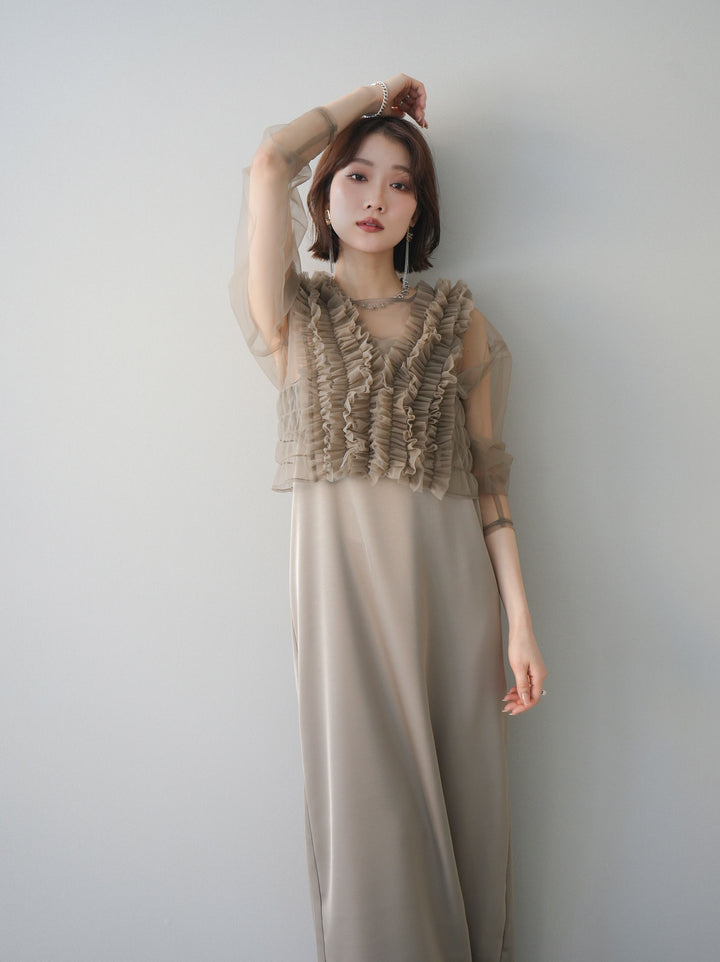 [予約]チュールフリルアンサンブルキャミソールドレス 3点SET/beige