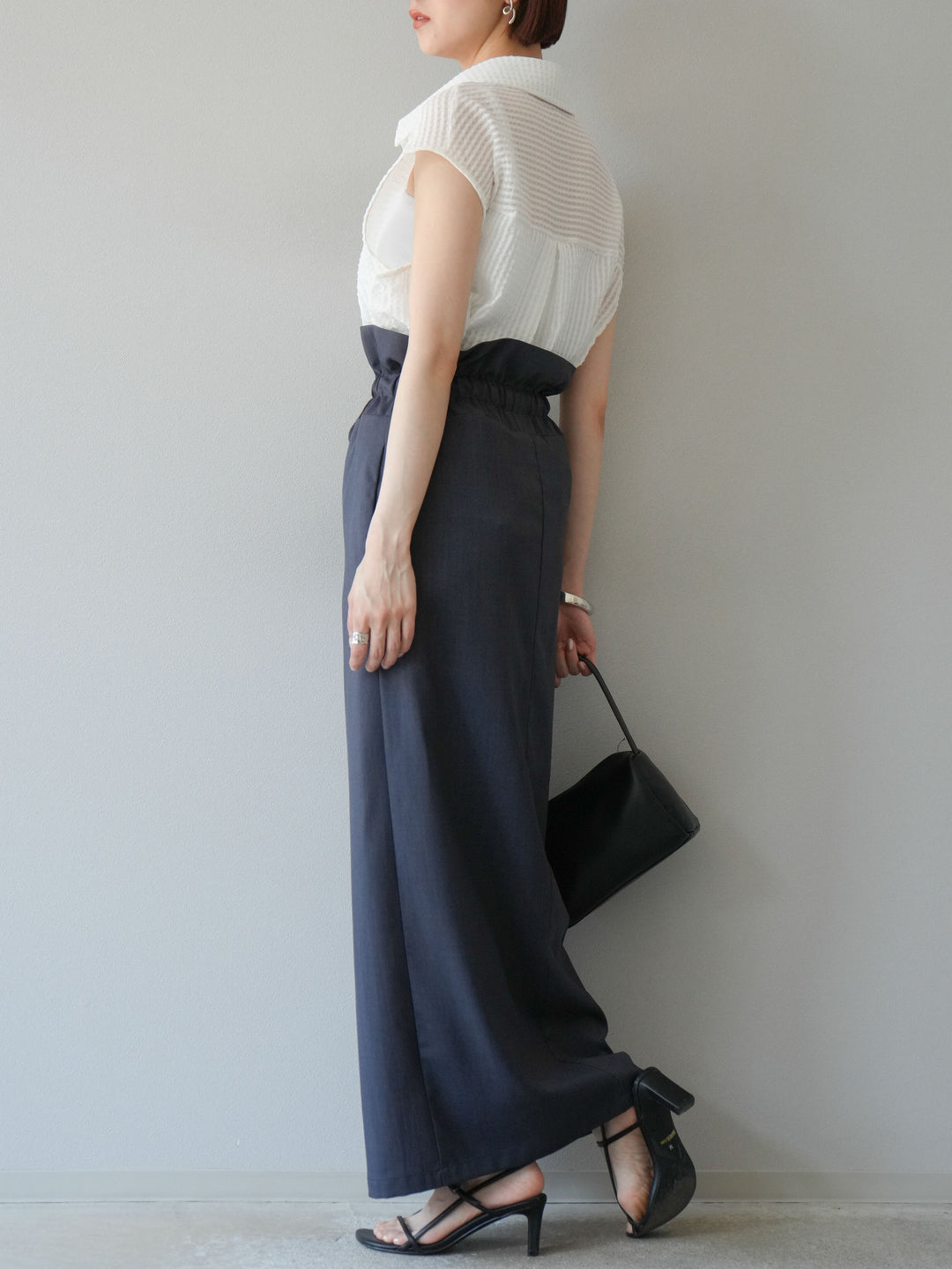 [SET]シアーチェックノースリーブシャツ+ヘザーエステルギャザージップスカート(2set)