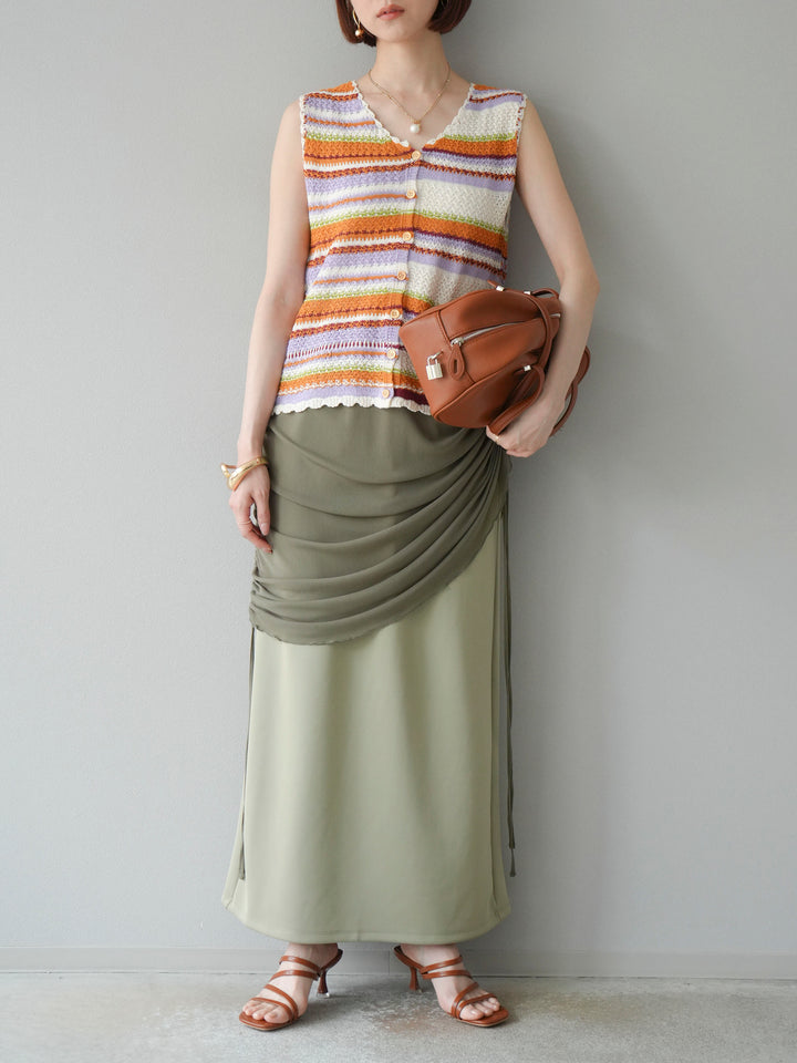 [予約]シアーレイヤードタイトスカート/ライトグリーン