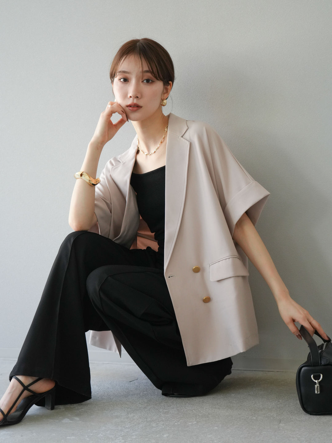 [預購] 金色扣款半身外套/米色