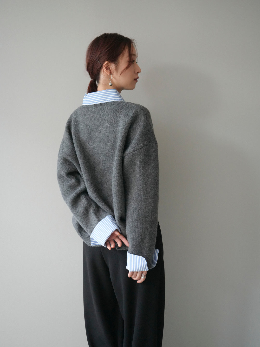 [SET]2WAYストライプ襟ニットプルオーバー+選べるアクセセット(2set)