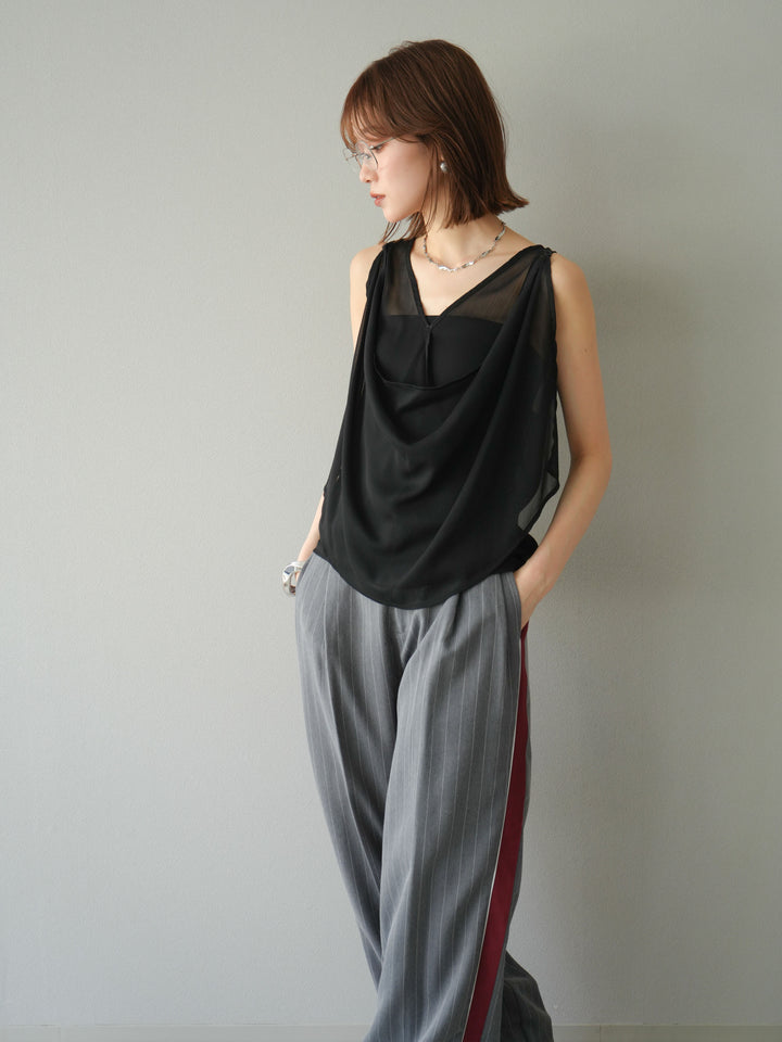 [予約]サイドラインストライプワイドパンツ/グレー