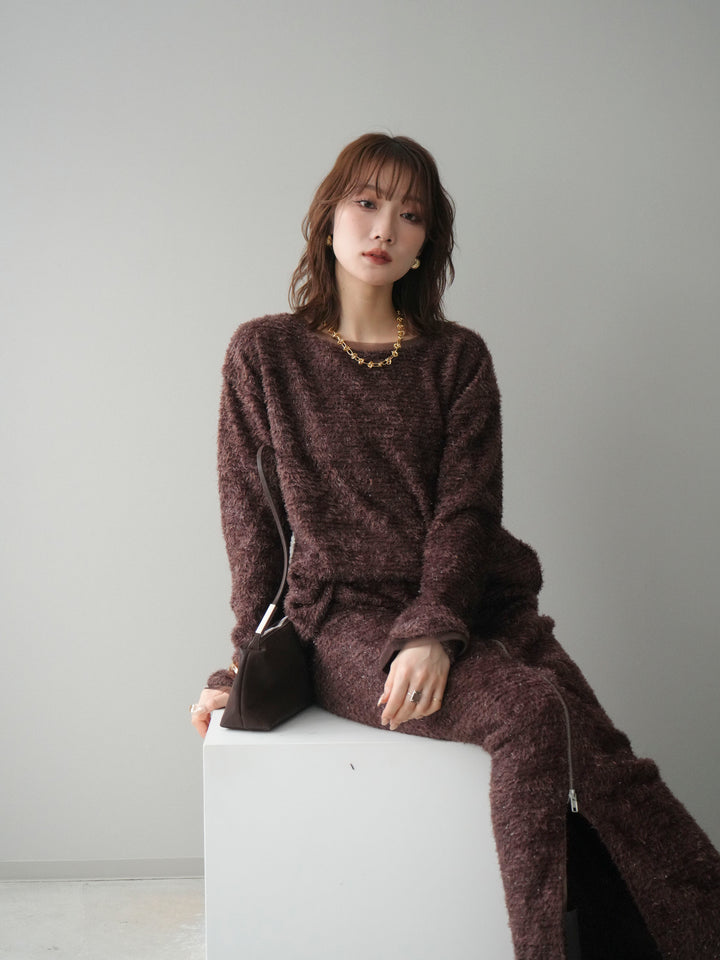 [予約]ラメシャギートップス/brown