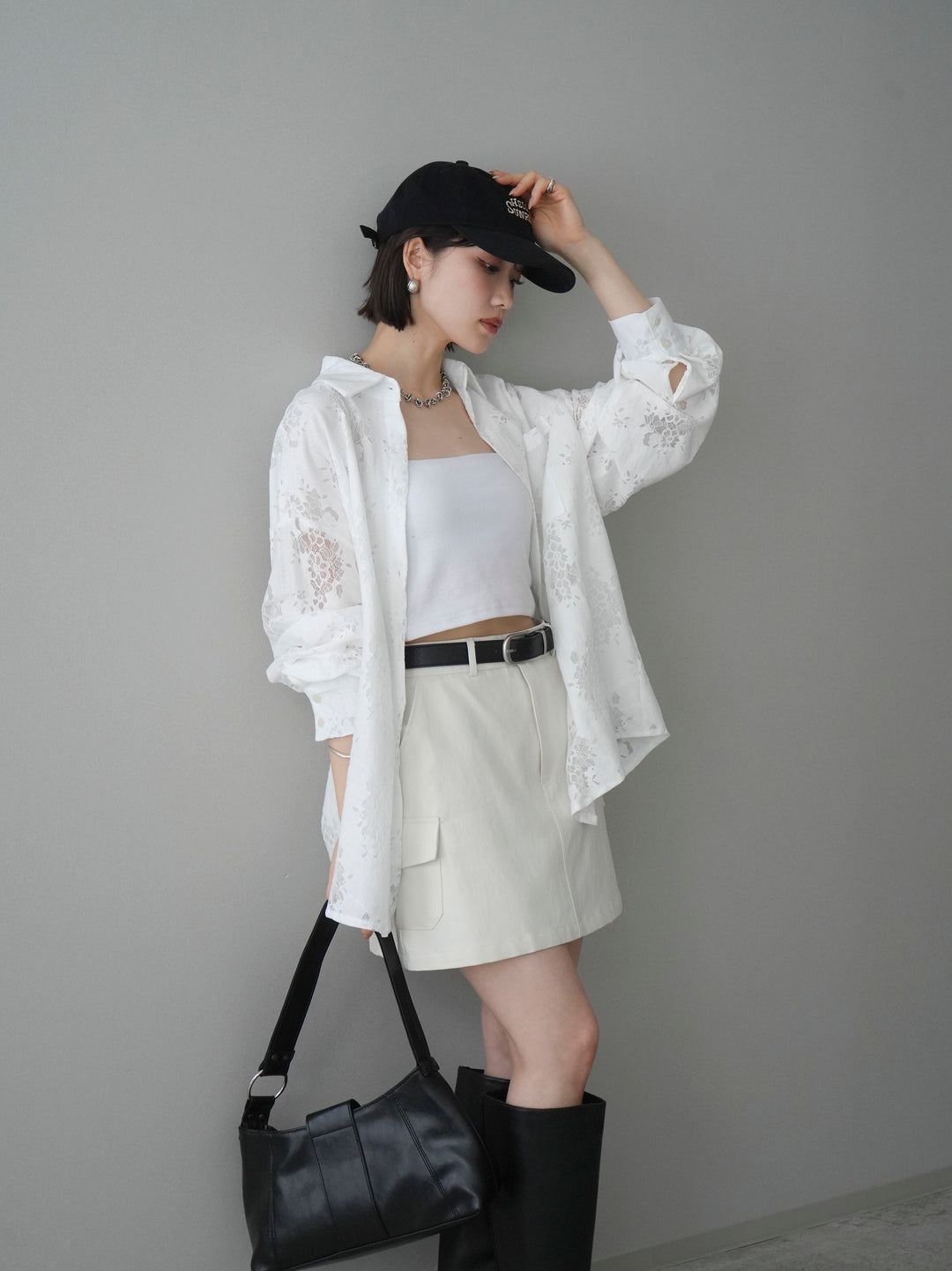 [予約]ジャガードレースオーバーシャツ/white