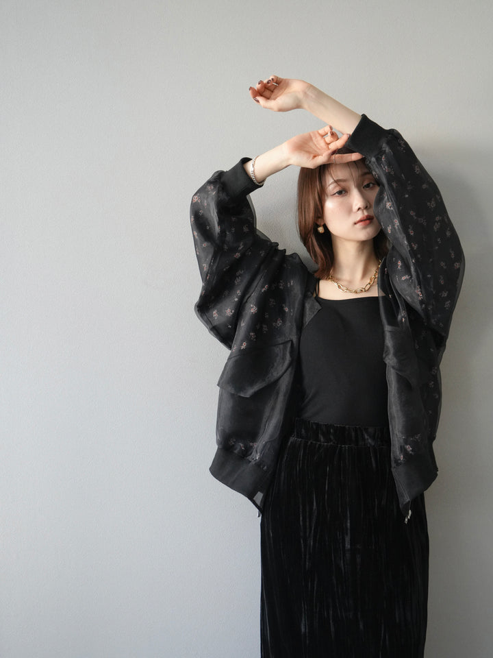 [予約]フラワーチュールドッキングブルゾン/ブラック
