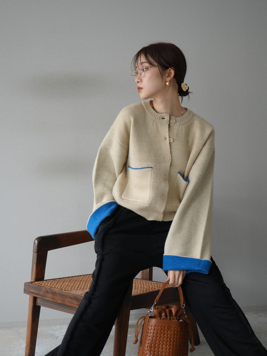 [予約]バイカラーオーバーニットカーディガン/アイボリー