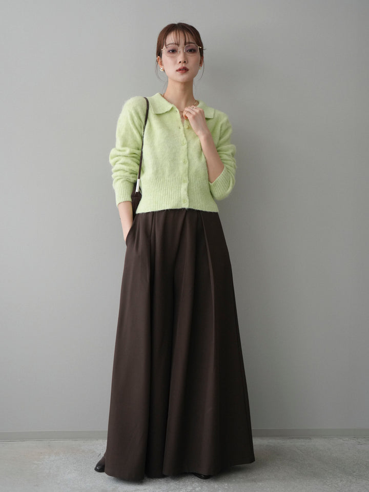 [SET]モヘア衿付きボタンプルオーバー+テープベルトタックバギーパンツ(2set)