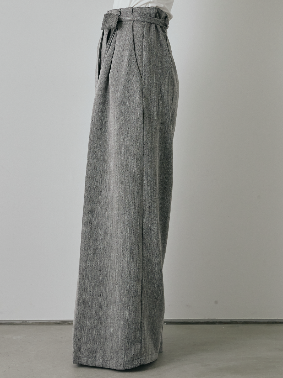 【預購】仿麻腰帶寬褲/灰色