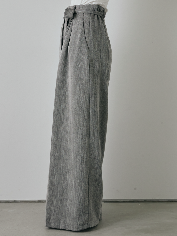 【預購】仿麻腰帶寬褲/灰色