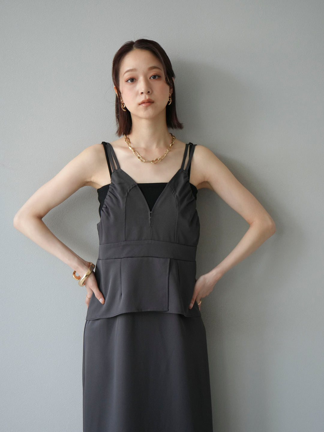 [予約]ビスチェデザインキャミワンピース/グレー