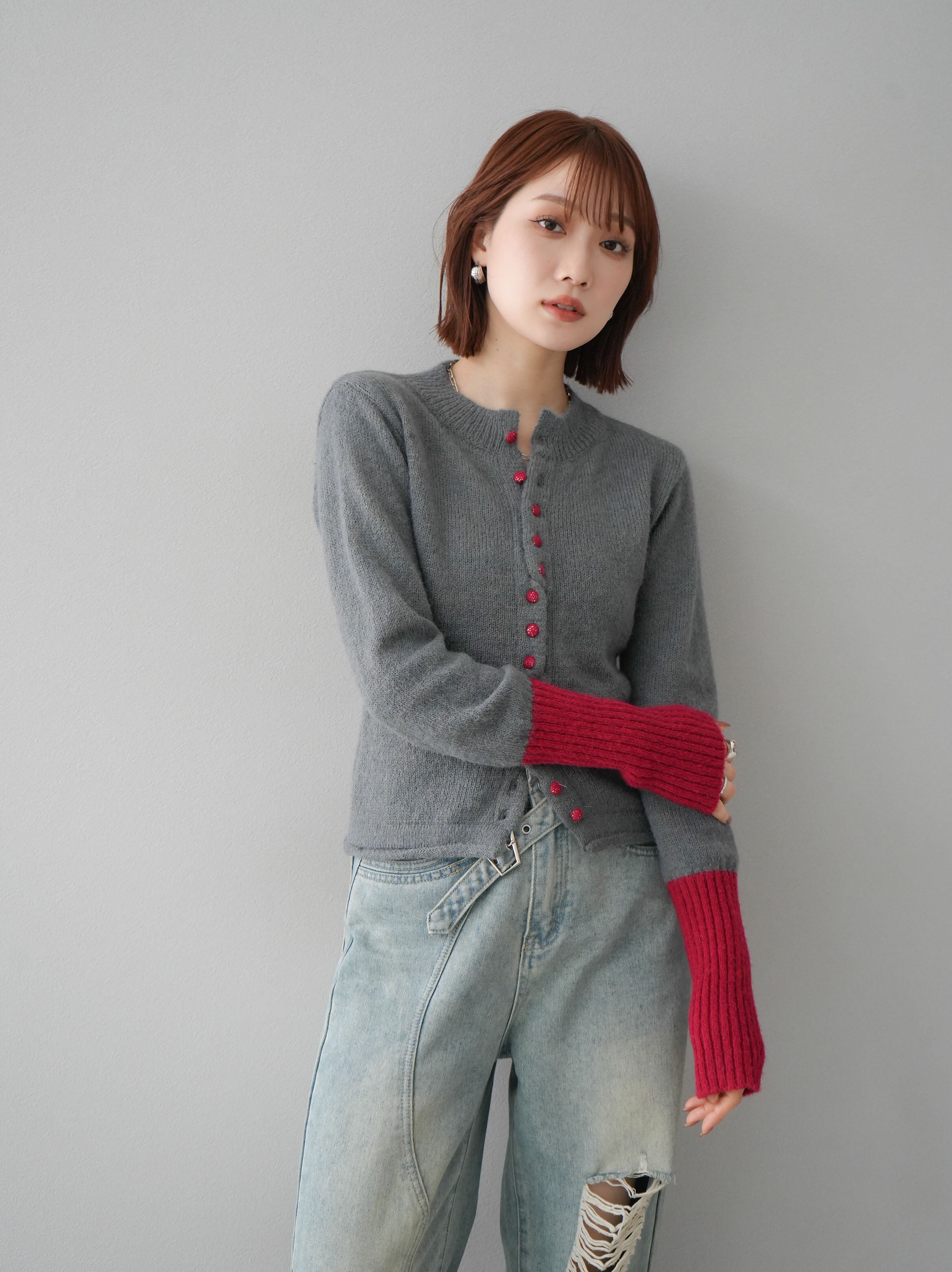 AURALEE ブルーグレー カーディガン ボタン付き AURALEE ブルーグレー カーディガン ボタン付き