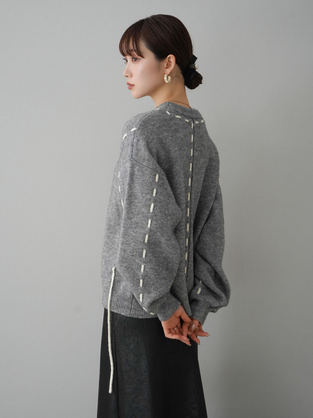 [預訂] 針織設計套頭衫/灰色