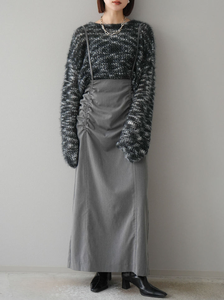 【預購】褶皺吊帶裙/炭灰