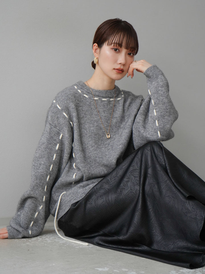 [預訂] 針織設計套頭衫/灰色