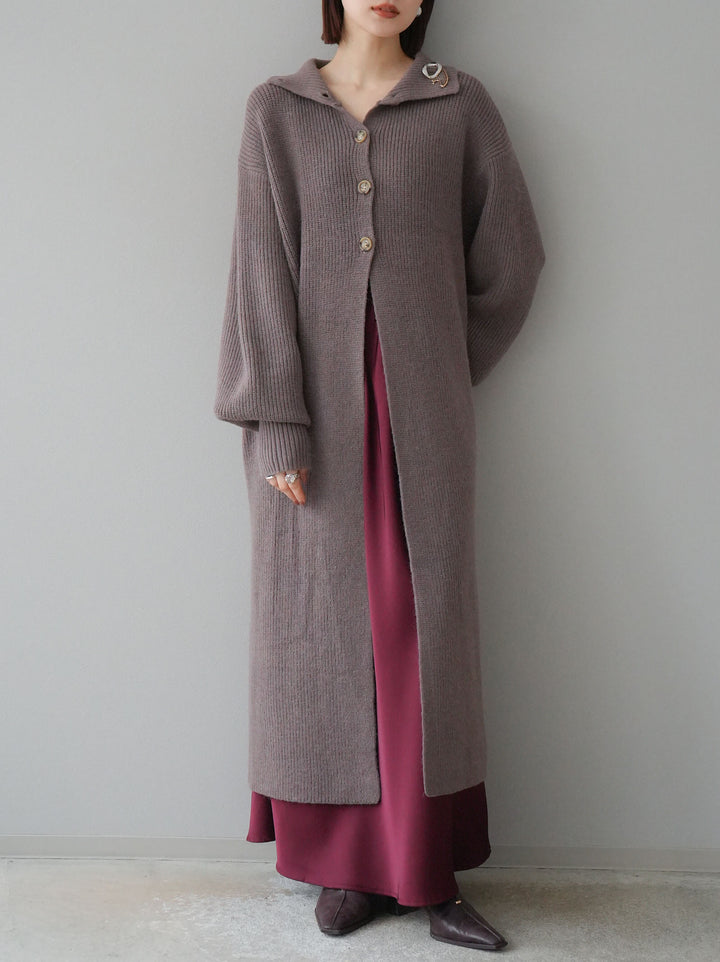[予約]ハイネックニットロングカーディガン/モカ