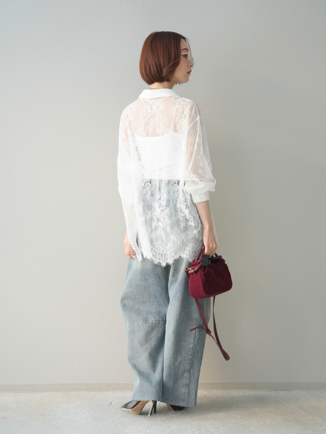 [予約]裏起毛カットオフカーブデニムパンツ/blue