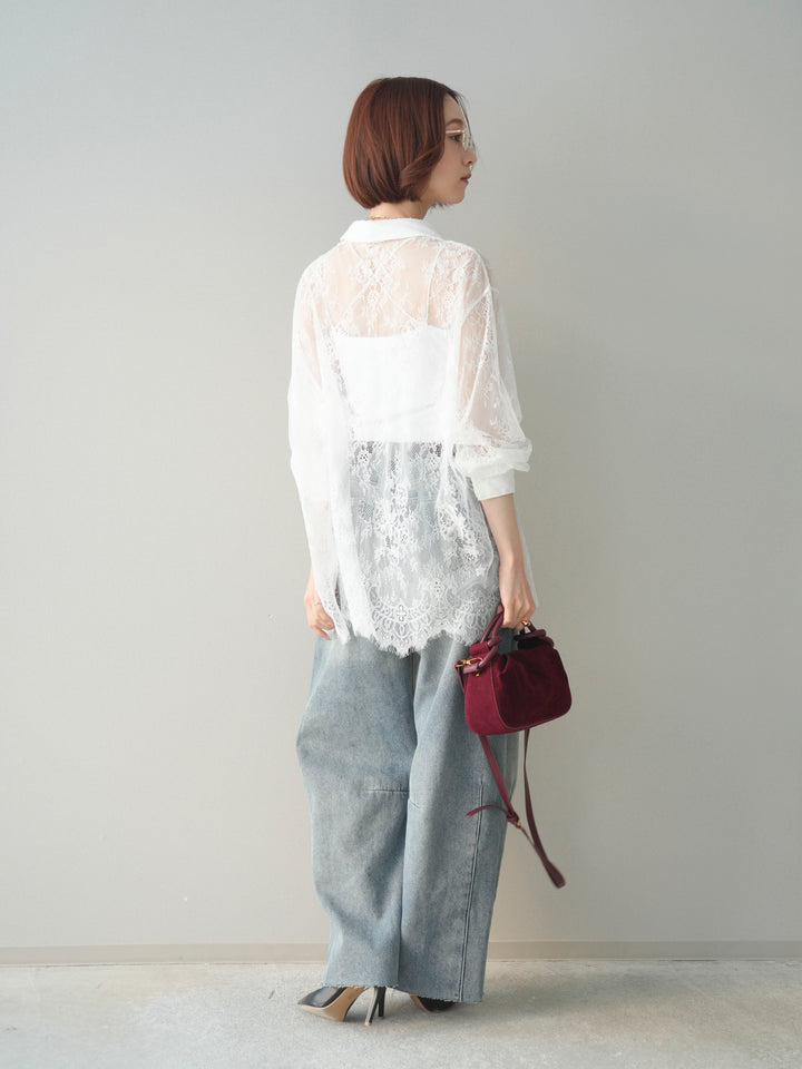 [予約]裏起毛カットオフカーブデニムパンツ/blue