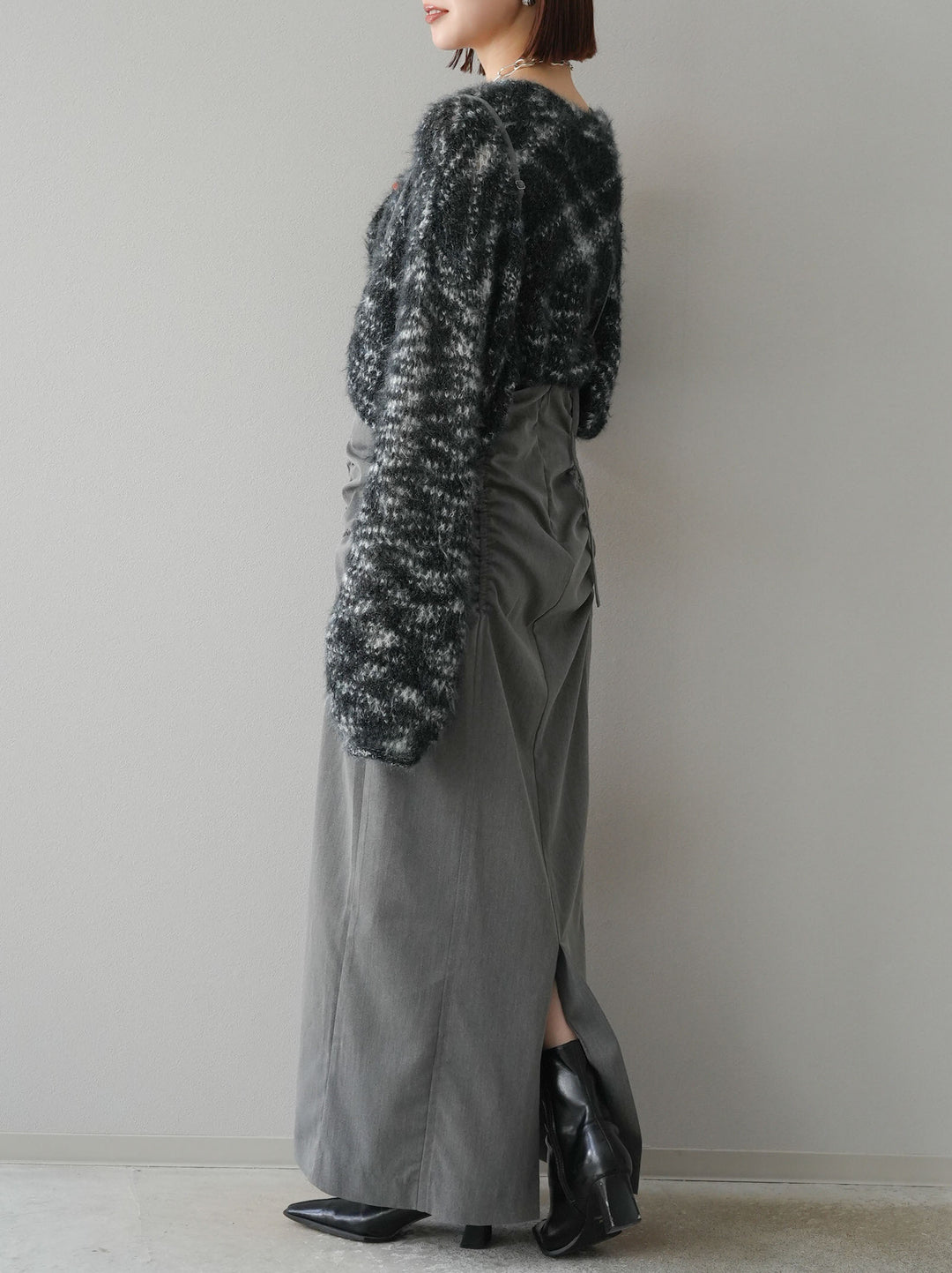 【預購】褶皺吊帶裙/炭灰