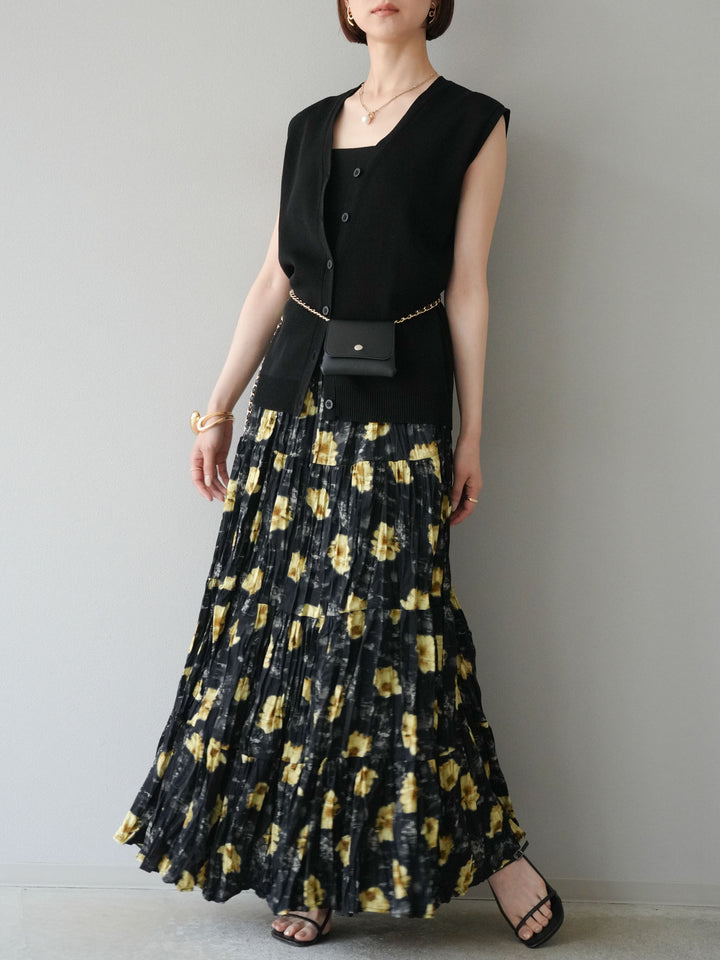 [SET]フラワーワッシャーロングスカート+フラワーワッシャーロングスカート(2set)