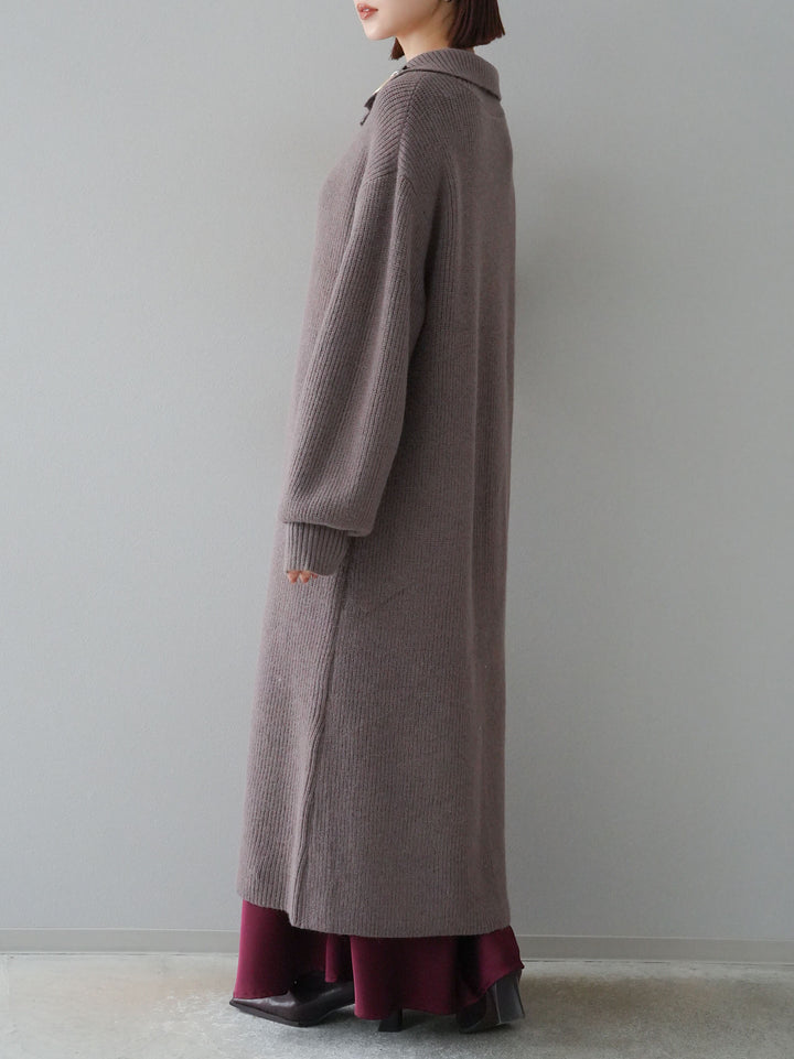 [予約]ハイネックニットロングカーディガン/モカ