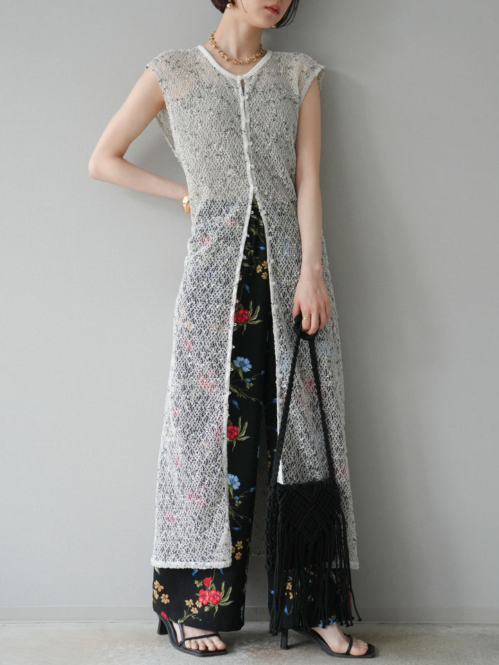 【預購】植物圖案休閒褲/黑色