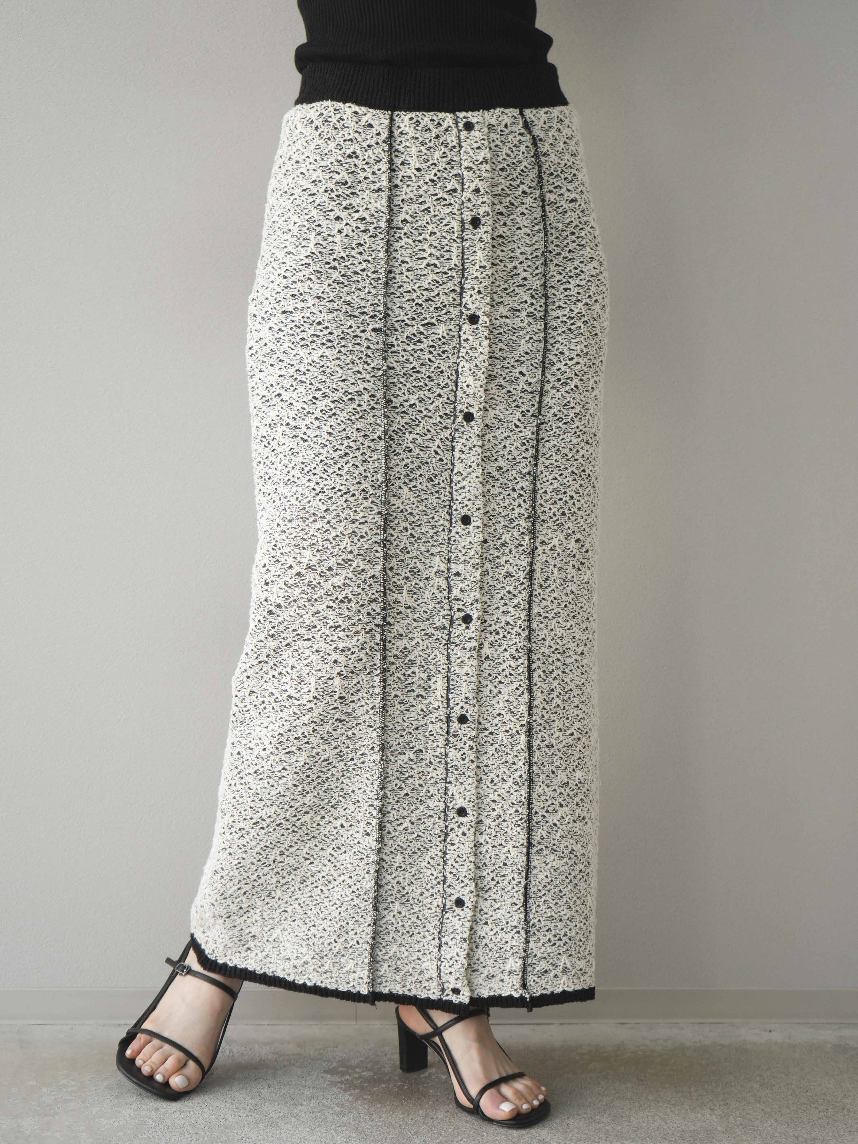 予約]ミックスヤーンニットタイトスカート/ブラック – Lumier