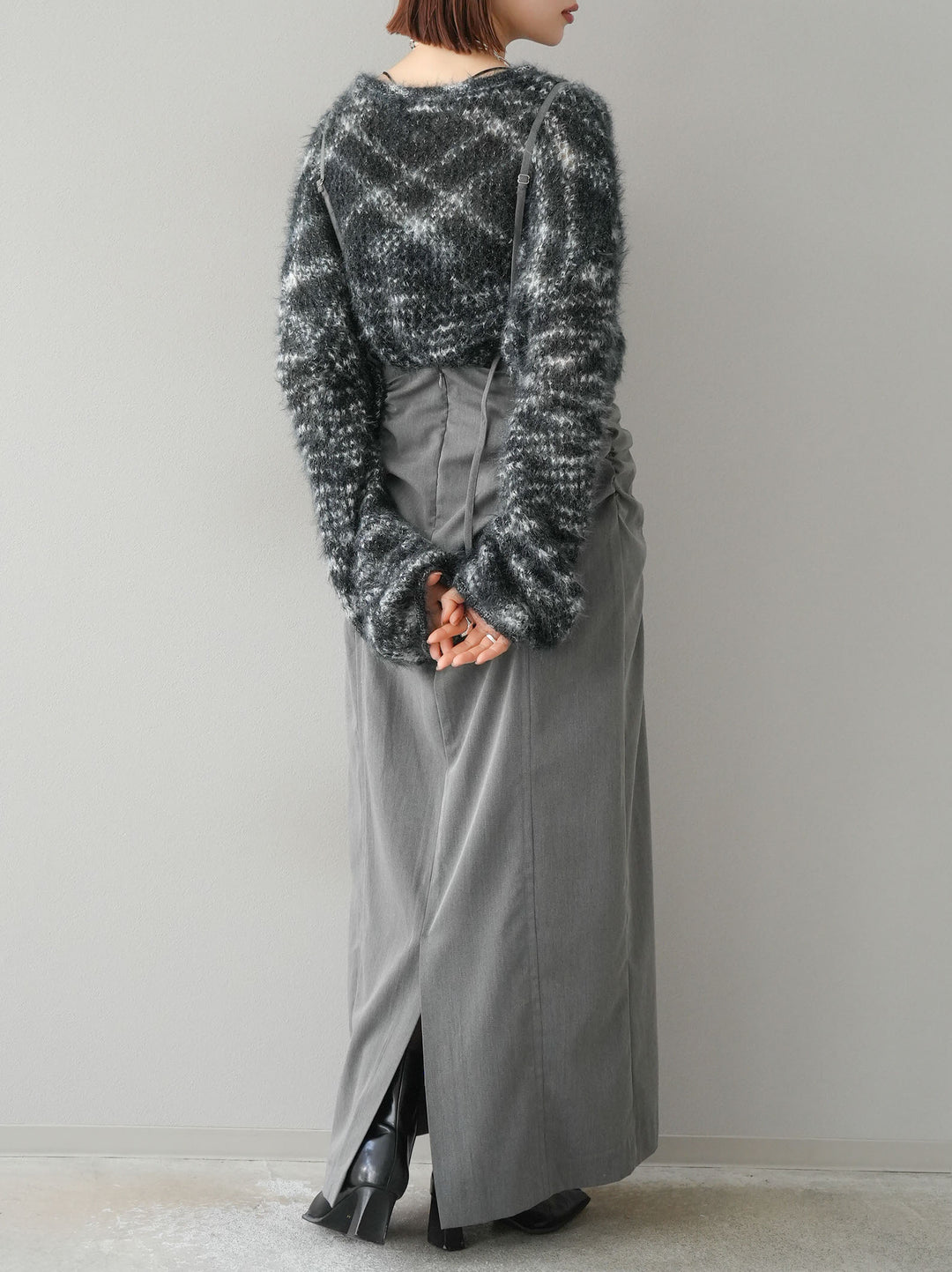 【預購】褶皺吊帶裙/炭灰