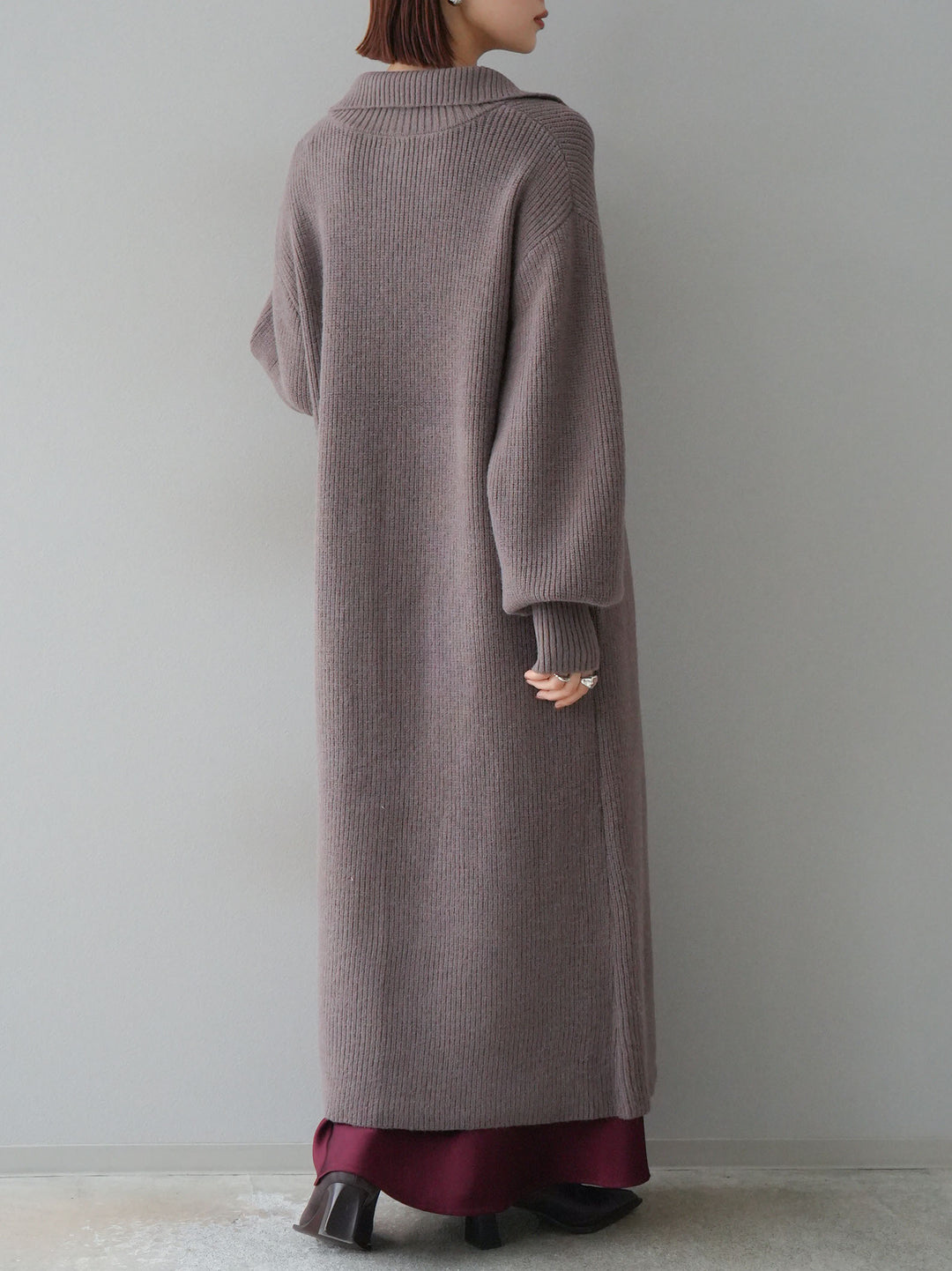 [予約]ハイネックニットロングカーディガン/モカ