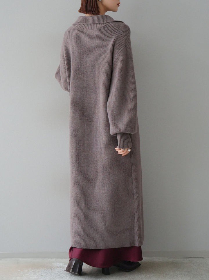 [予約]ハイネックニットロングカーディガン/モカ