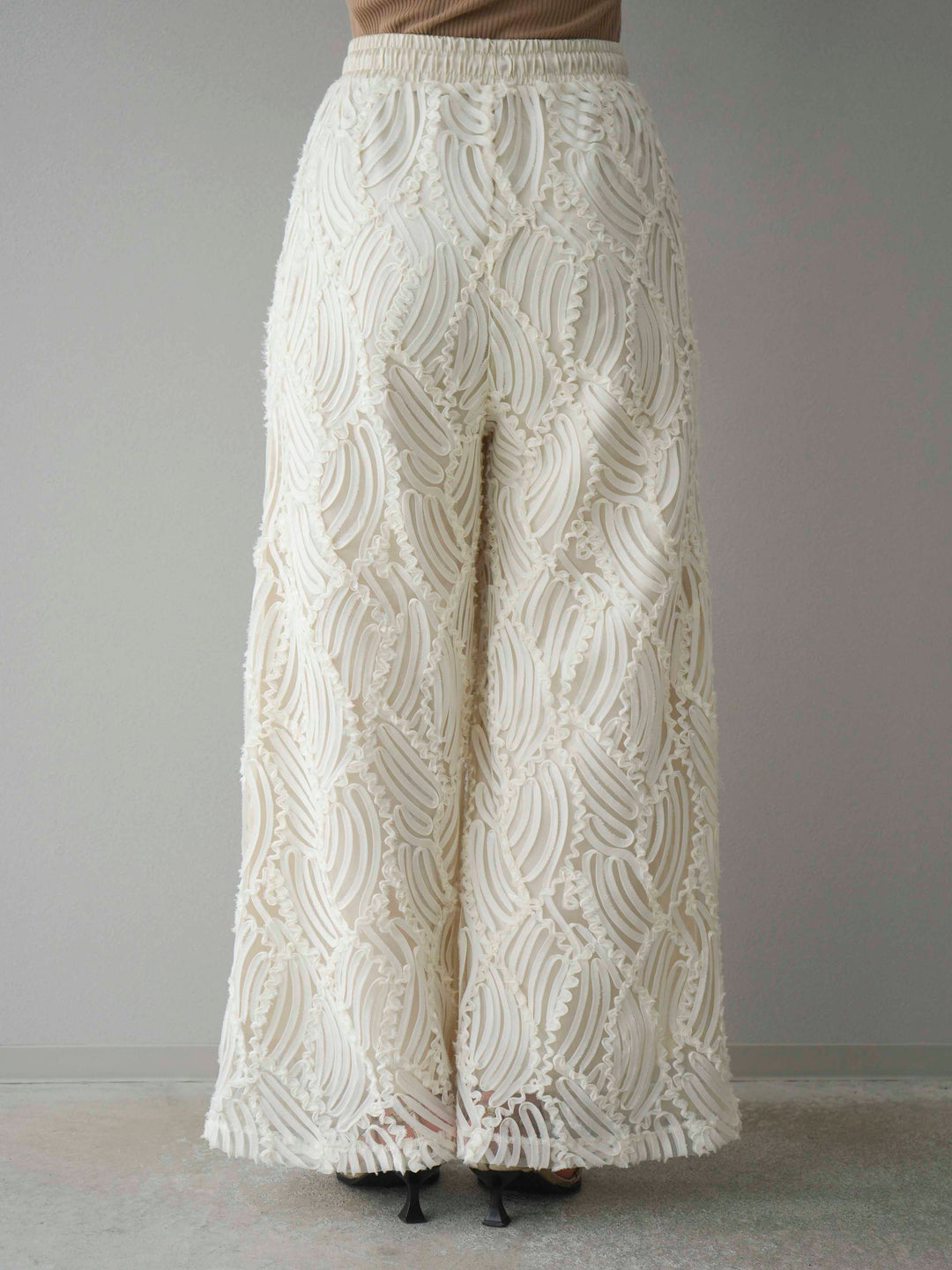 【預購】透視提花寬褲/象牙白