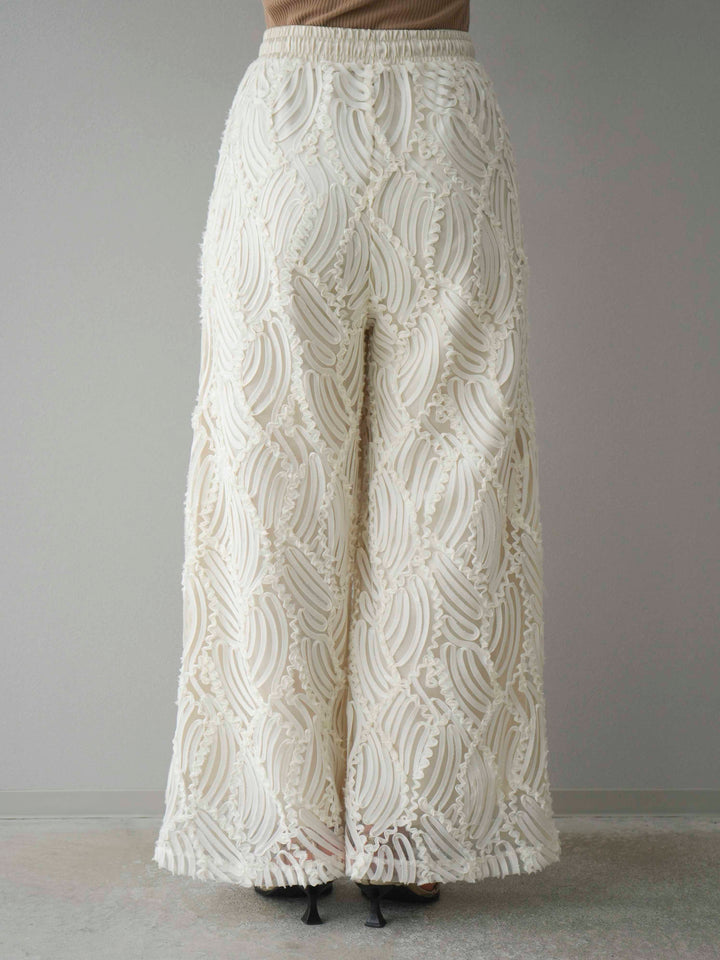【預購】透視提花寬褲/象牙白